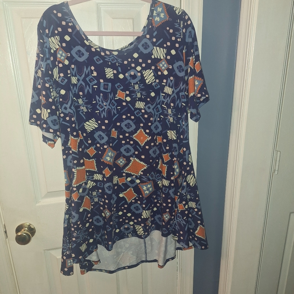 LuLaRoe Geometric Blue and Orange Blouse**